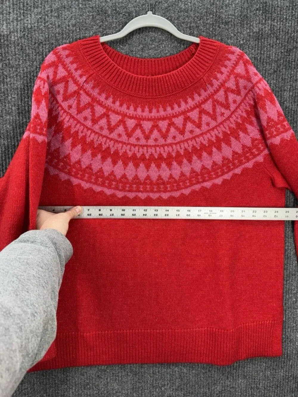 Talbots Fair Isle Sweater Womens 2X Red Pink Wool Blend Crew Neck Side Splits - Picture 8 of 9